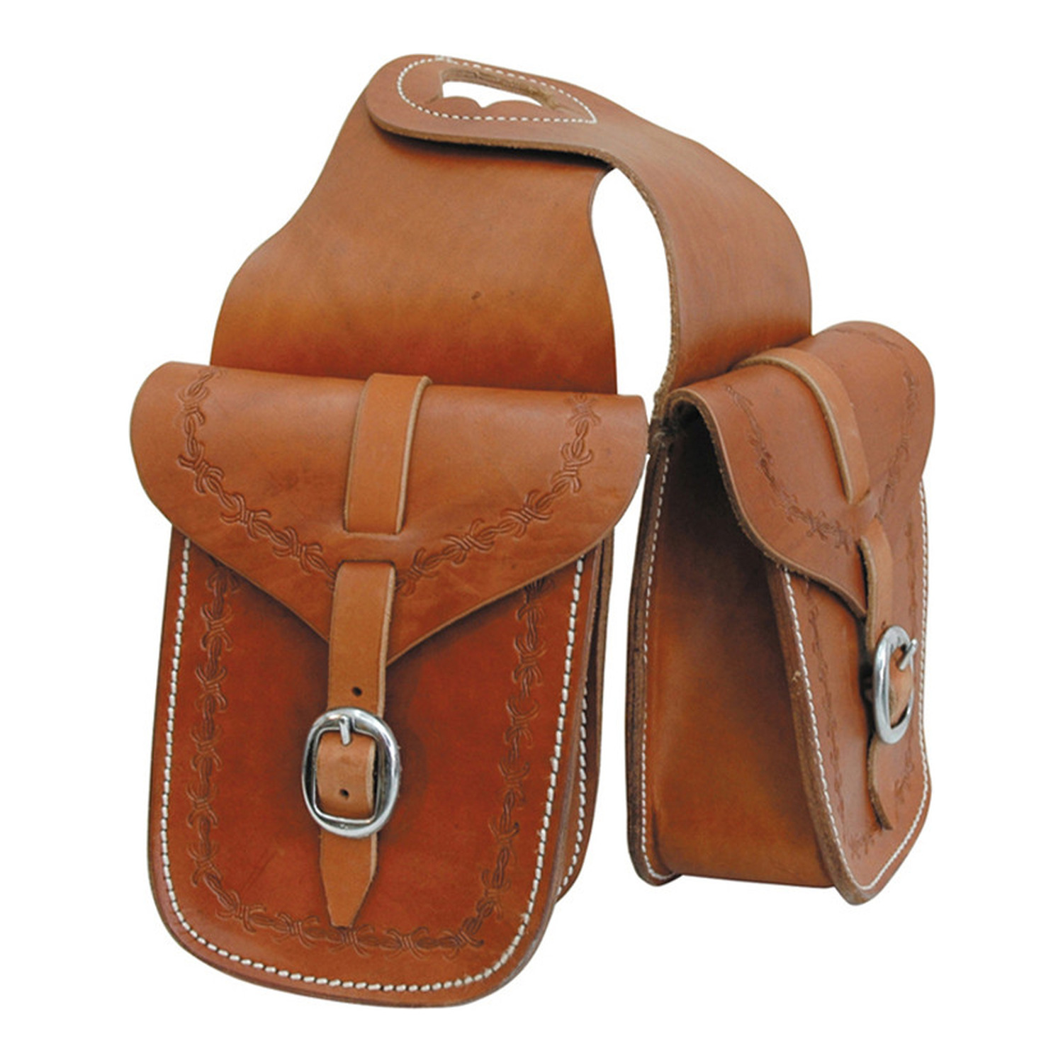 Vordere Western-Satteltasche aus Leder mit Border-Stamp-Punzierung