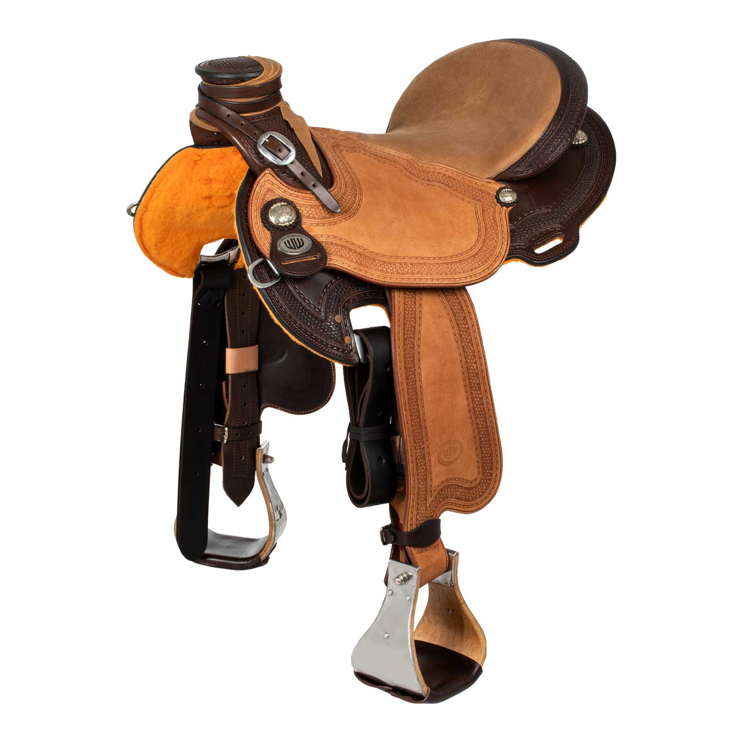 Western-Lady-Wade-Ranchsattel aus Leder mit Nubuksitz und aufwendiger Zierprägung