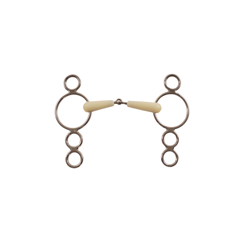 Pessoa-Gebiss (4-Ring-Gebiss) mit einfach gebrochenem Kunststoffmundstück.