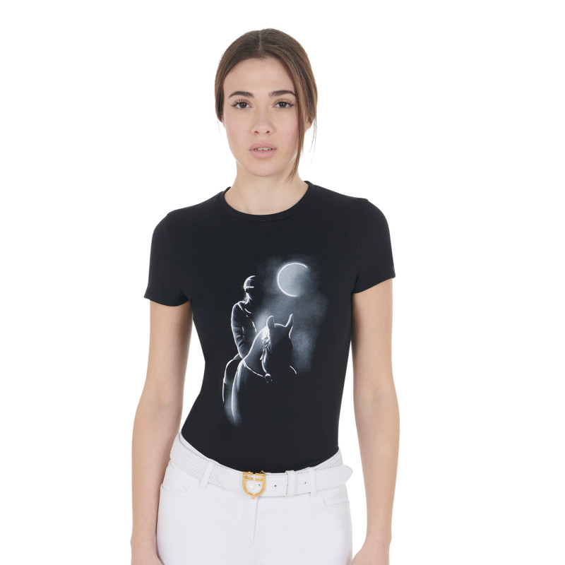 Damen Slim Fit Baumwoll-T-Shirt mit Reliefdruck