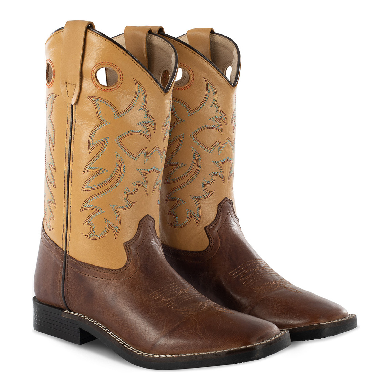 Western-Kinderstiefel aus Leder in Braun/Cognac mit eckiger Spitze
