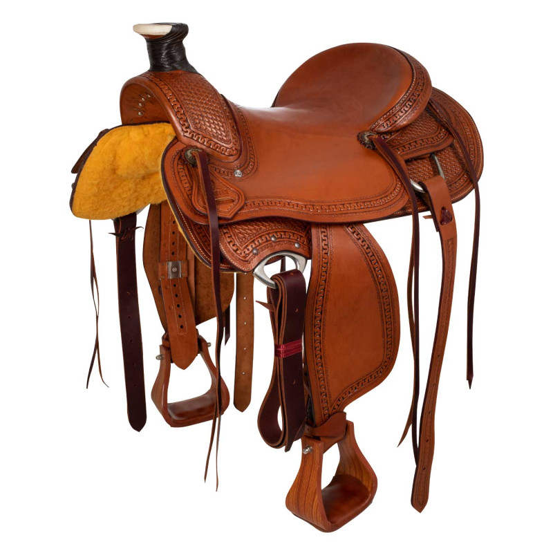 Westernsattel aus weichem Leder mit Basketmuster