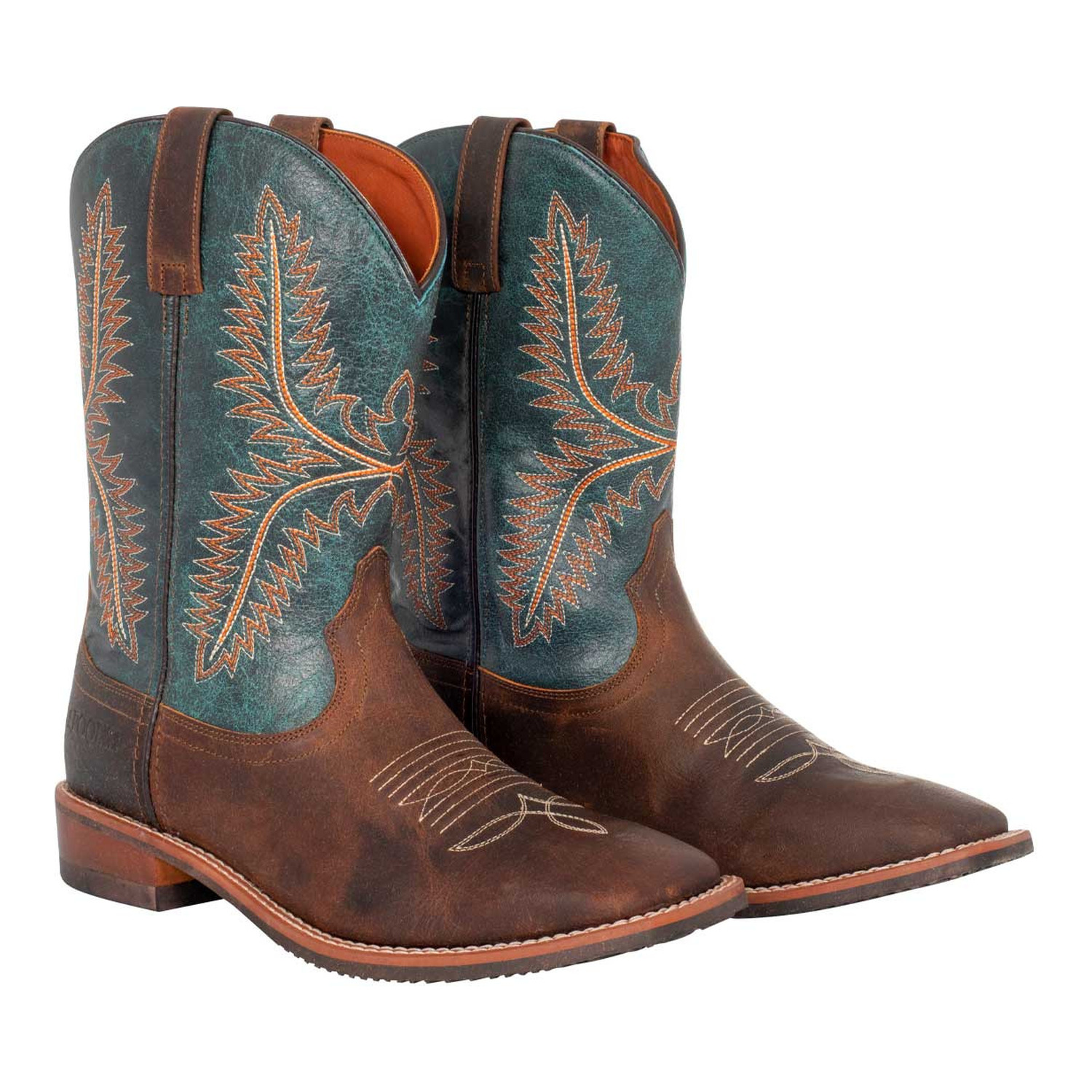 Unisex-Westernstiefel aus Vollnarben-Kalbsleder mit blauen Details