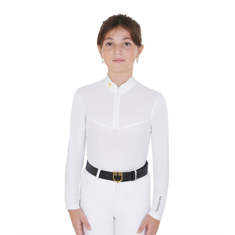 Mädchen-Poloshirt mit Stehkragen und langen Ärmeln