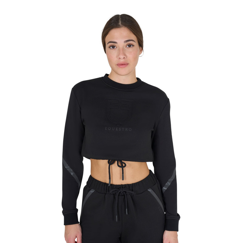 Damen Cropped Sweatshirt mit verstellbarem Bund