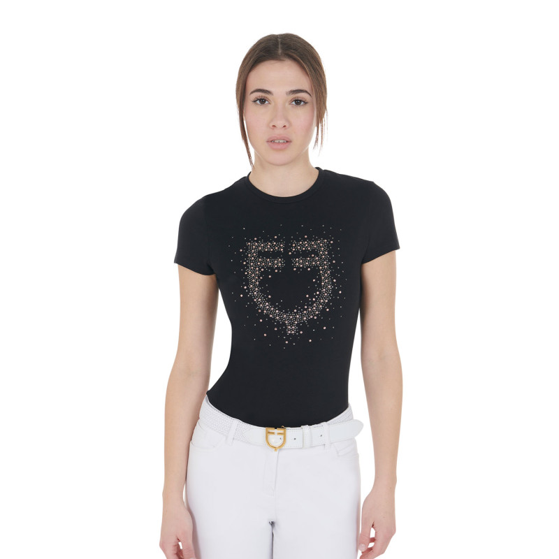 Slim-Fit Damen T-Shirt mit Strass-Logo