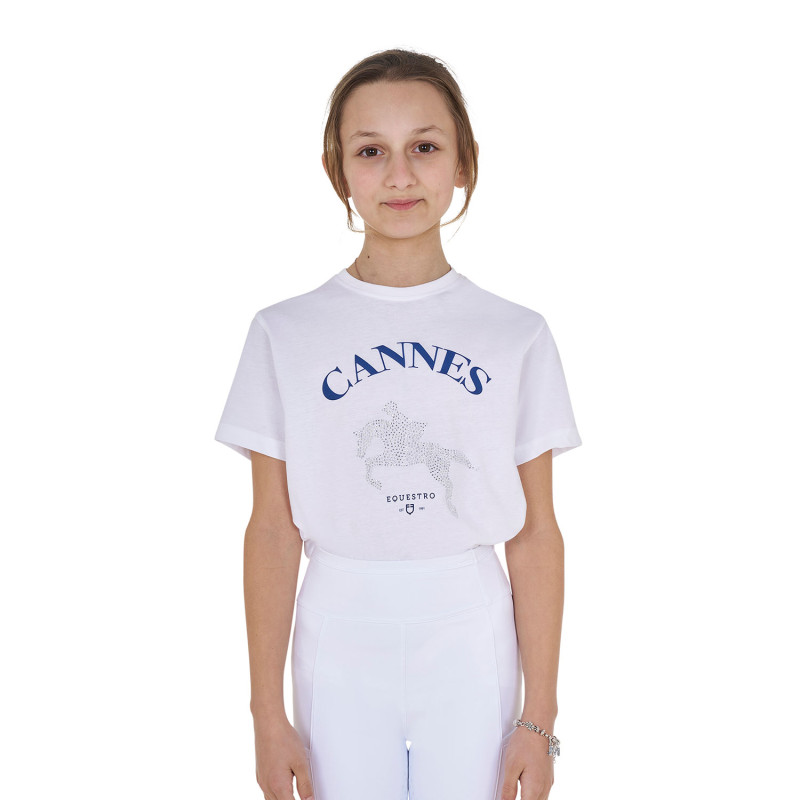 Mädchen-T-Shirt mit Print und Strasssteinen