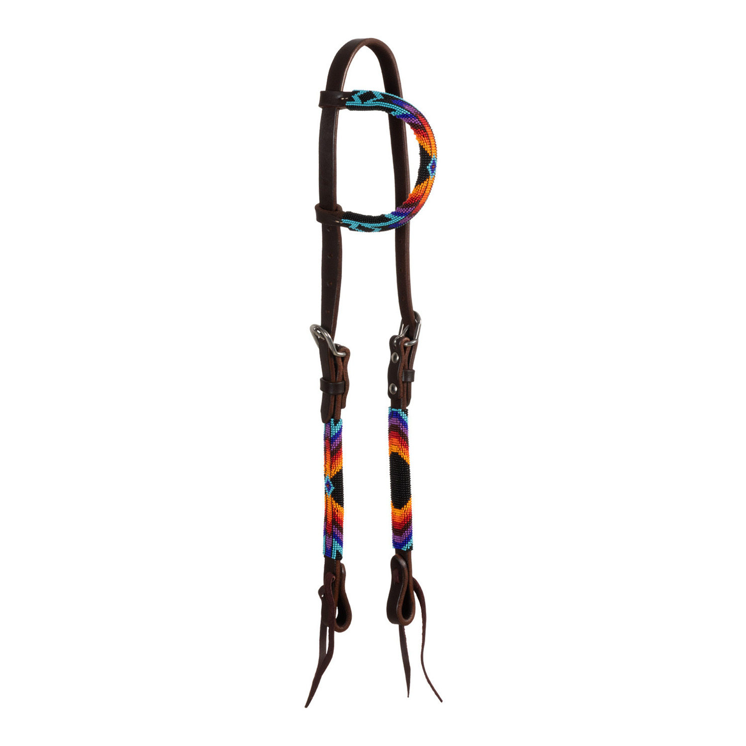 Ein-Ohr-Western-Kopfstück aus geöltem Leder mit farbiger Serape-Perlenverzierung