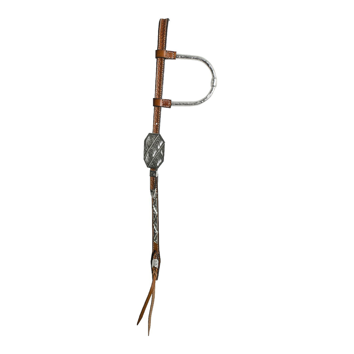 Ein-Ohr-Western-Kopfstück aus Naturleder mit handgearbeiteten Silberverzierungen