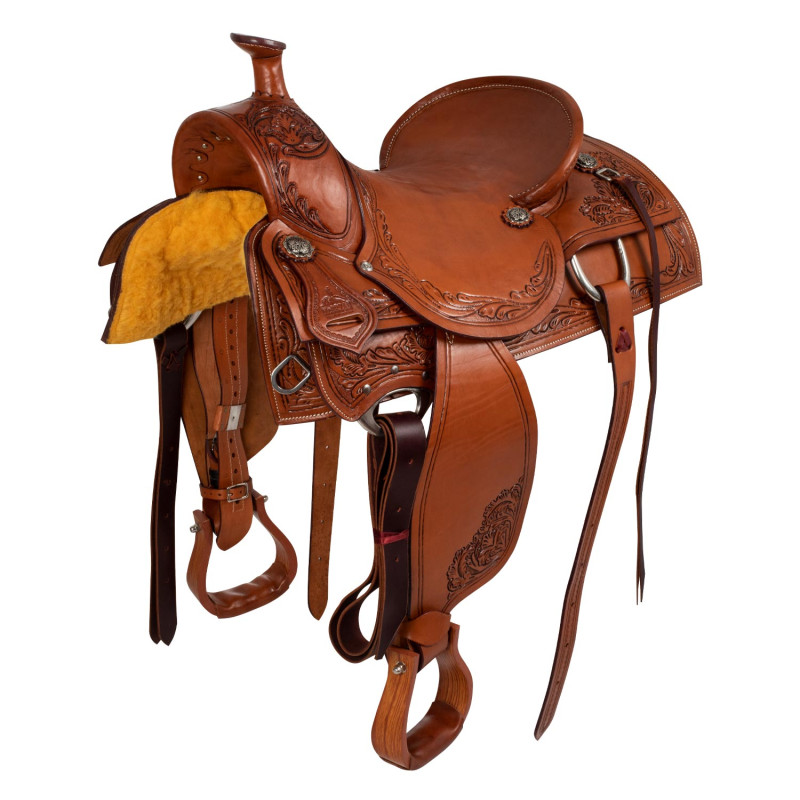 Arbeitssattel aus weichem Leder mit floralem Design
