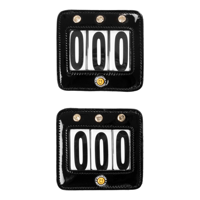 Wettbewerbsnummernhalter aus Leder mit Kristallen