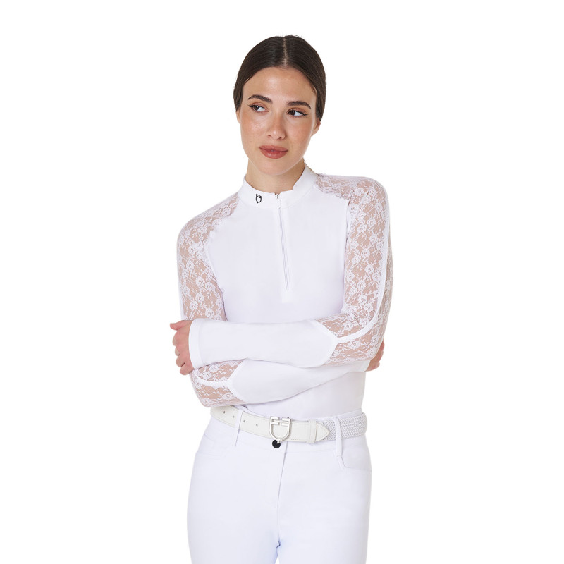 Damen-Trainings-Poloshirt mit Spitzenärmeln