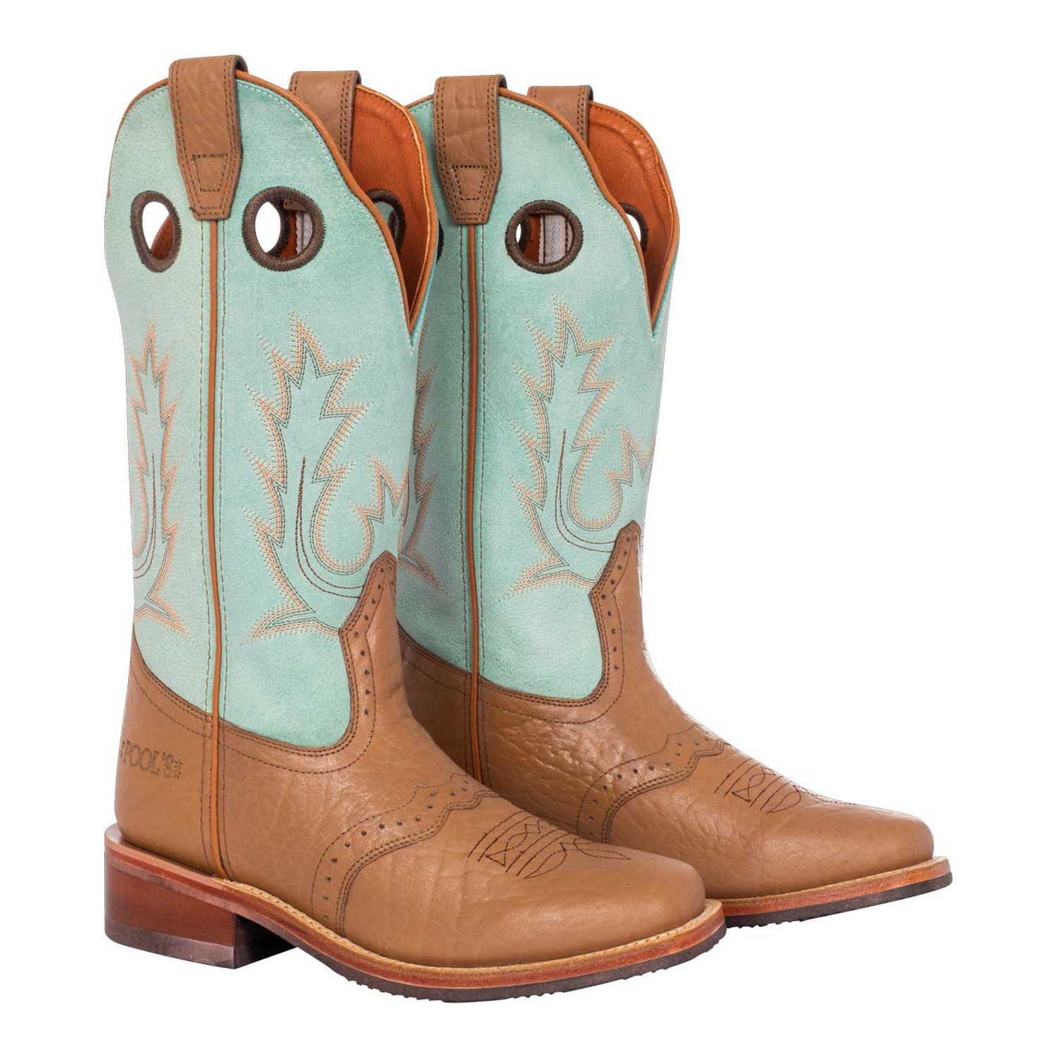Damen-Westernstiefel aus Vollnarbenleder mit türkisfarbenen Stickereien