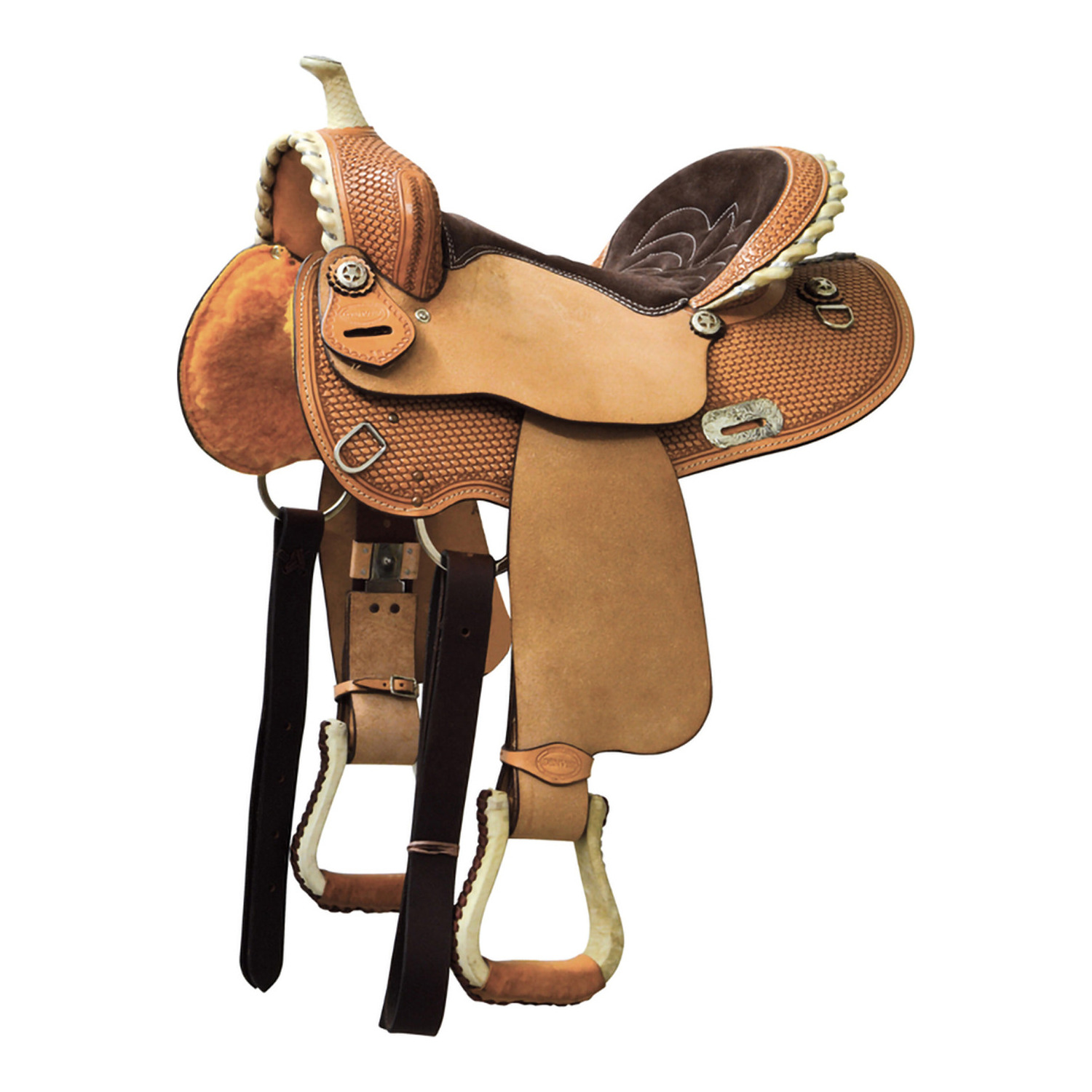 Western-Barrel-Sattel aus Leder mit rundem Skirt und tiefem Sitz