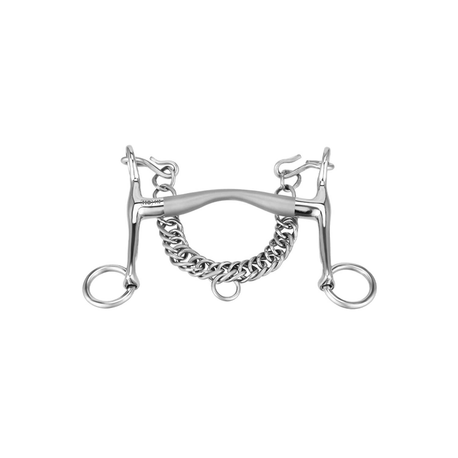 Anatomische Reitkandare mit satiniertem Stangenmundstück aus Edelstahl – 14 mm, kurze Unterzüge