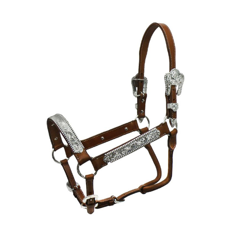 Western Halfter aus Leder mit Silberverzierungen