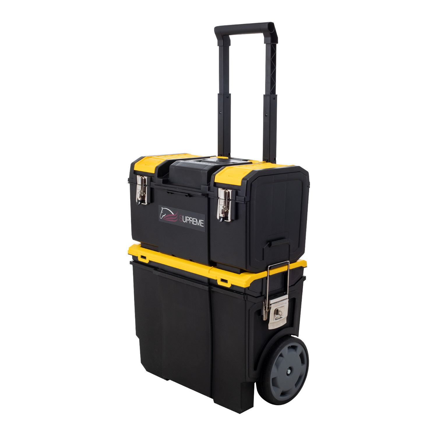 Mobiler 3-in-1 Turnier- und Stallkoffer auf Rollen mit mehreren Fächern