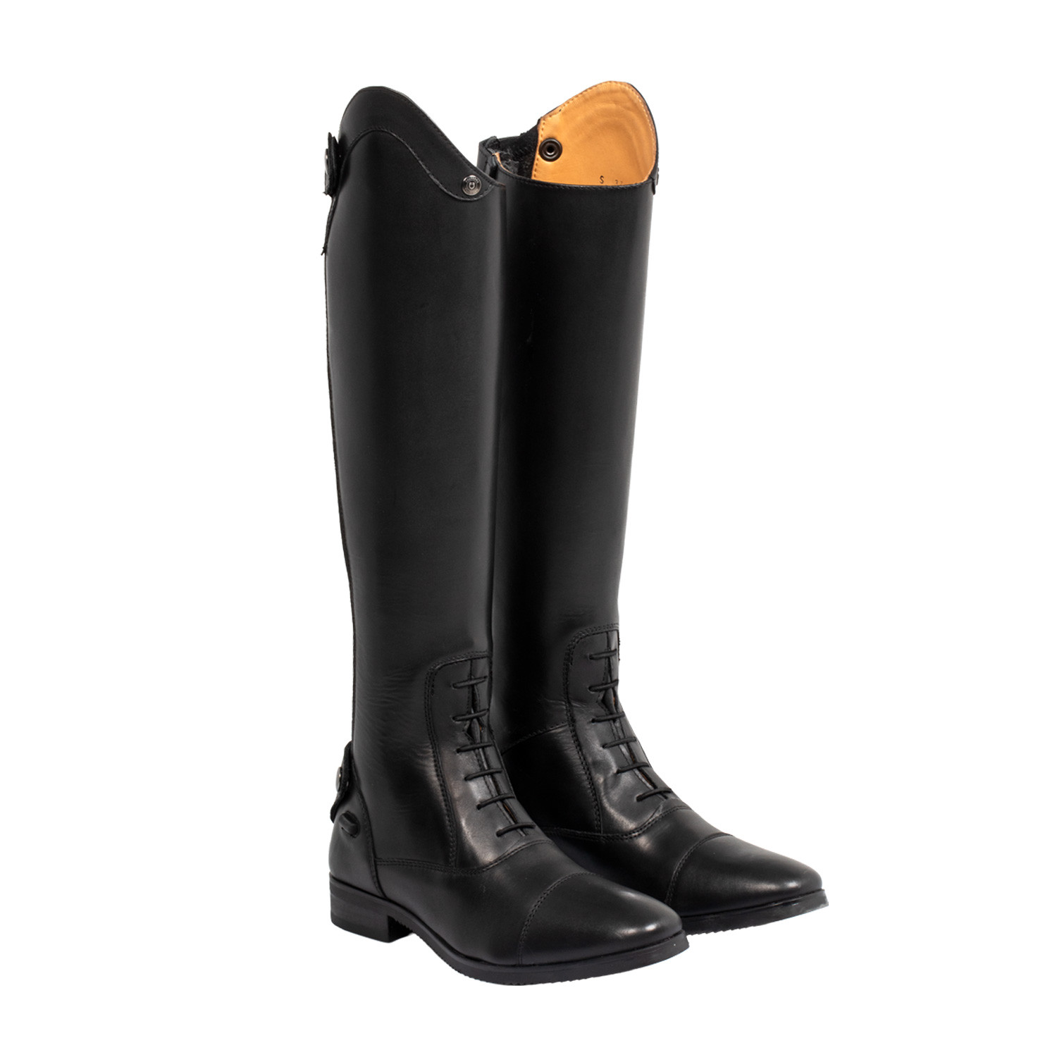 Elegante Kinderreitstiefel aus Echtleder mit Schnürung, elastischem Einsatz und Reißverschluss – Schwarz