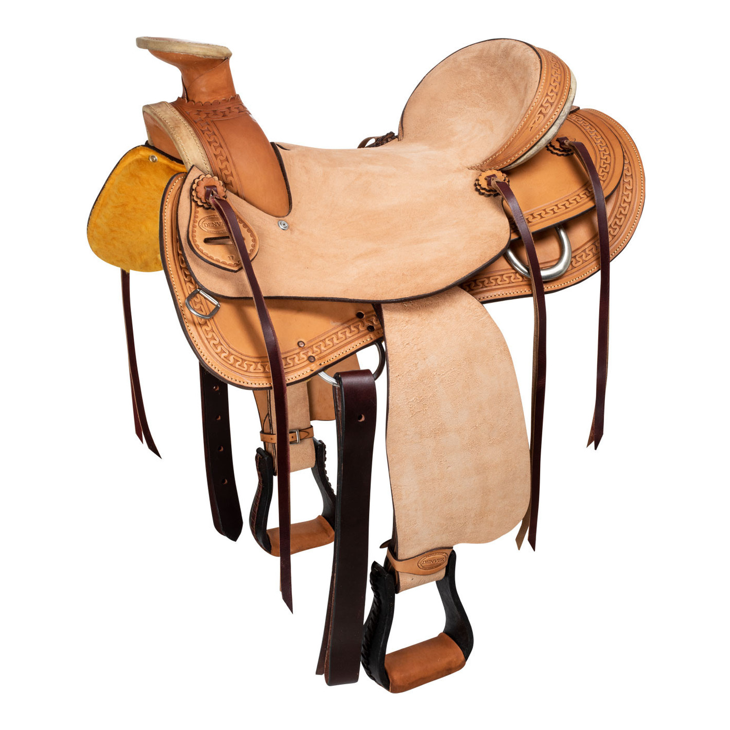 Western-Wade-Sattel aus Leder mit tiefem Sitz und Waffle-Punzierung